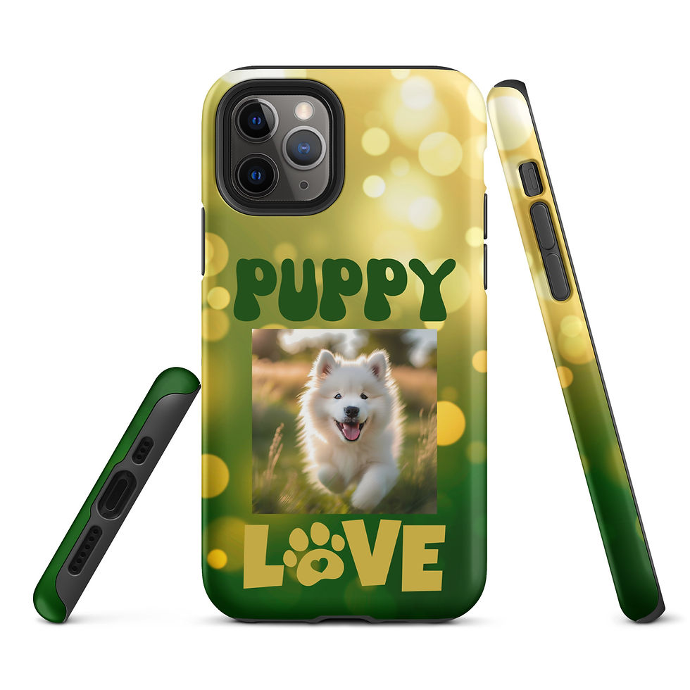 Thumbnail: Tough Case for iPhone® Samoyed Fluffy Puppy With Bubbles Background