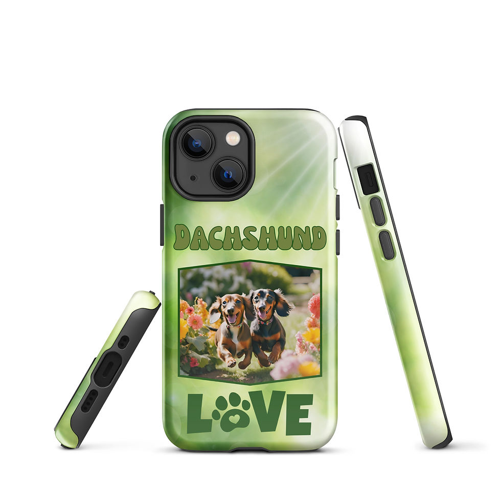 Thumbnail: Tough Case for iPhone® Dachshund Love with Green Sunshine Background