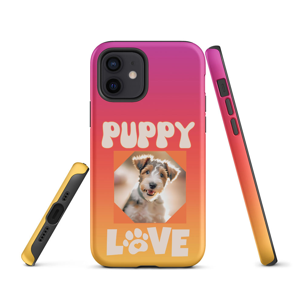 Thumbnail: Tough Case for iPhone® Terrier Puppy Love with Pink - Orange Gradient Background