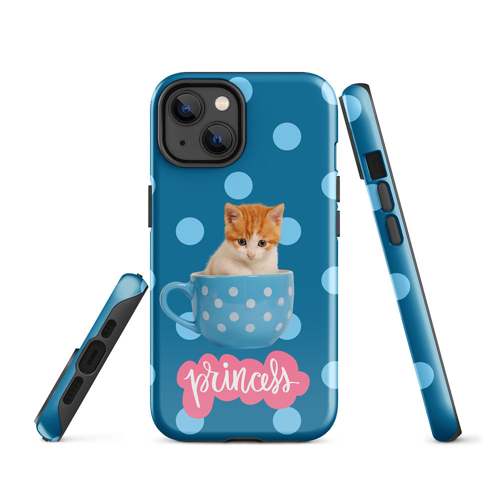 Thumbnail: Tough Case for iPhone® Kitten Princess in a Cup with Blue Polka Dots