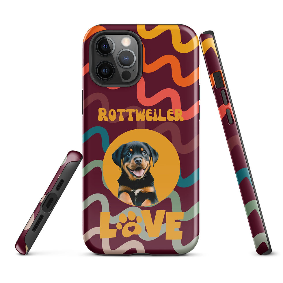 Thumbnail: Tough Case for iPhone® Rottweiler Puppy Love Retro Wave Background