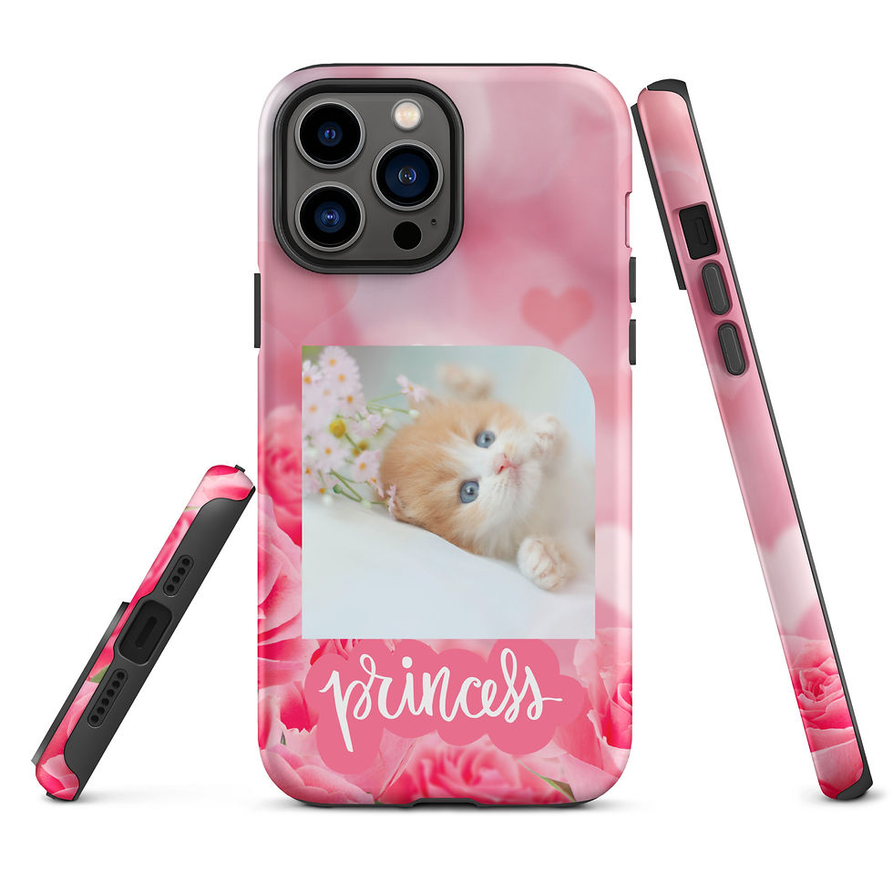 Thumbnail: Tough Case for iPhone® Kitten Princess with Blue Eyes Pink Flower Background