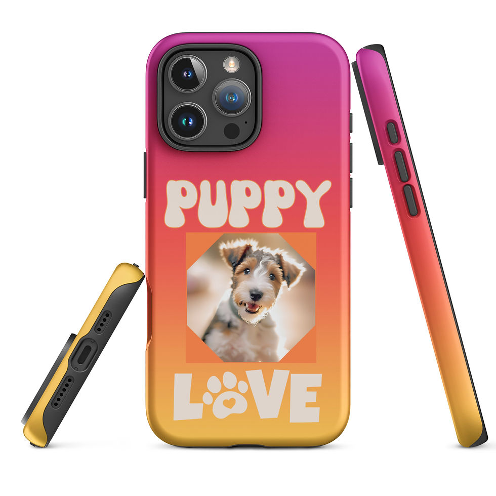 Thumbnail: Tough Case for iPhone® Terrier Puppy Love with Pink - Orange Gradient Background