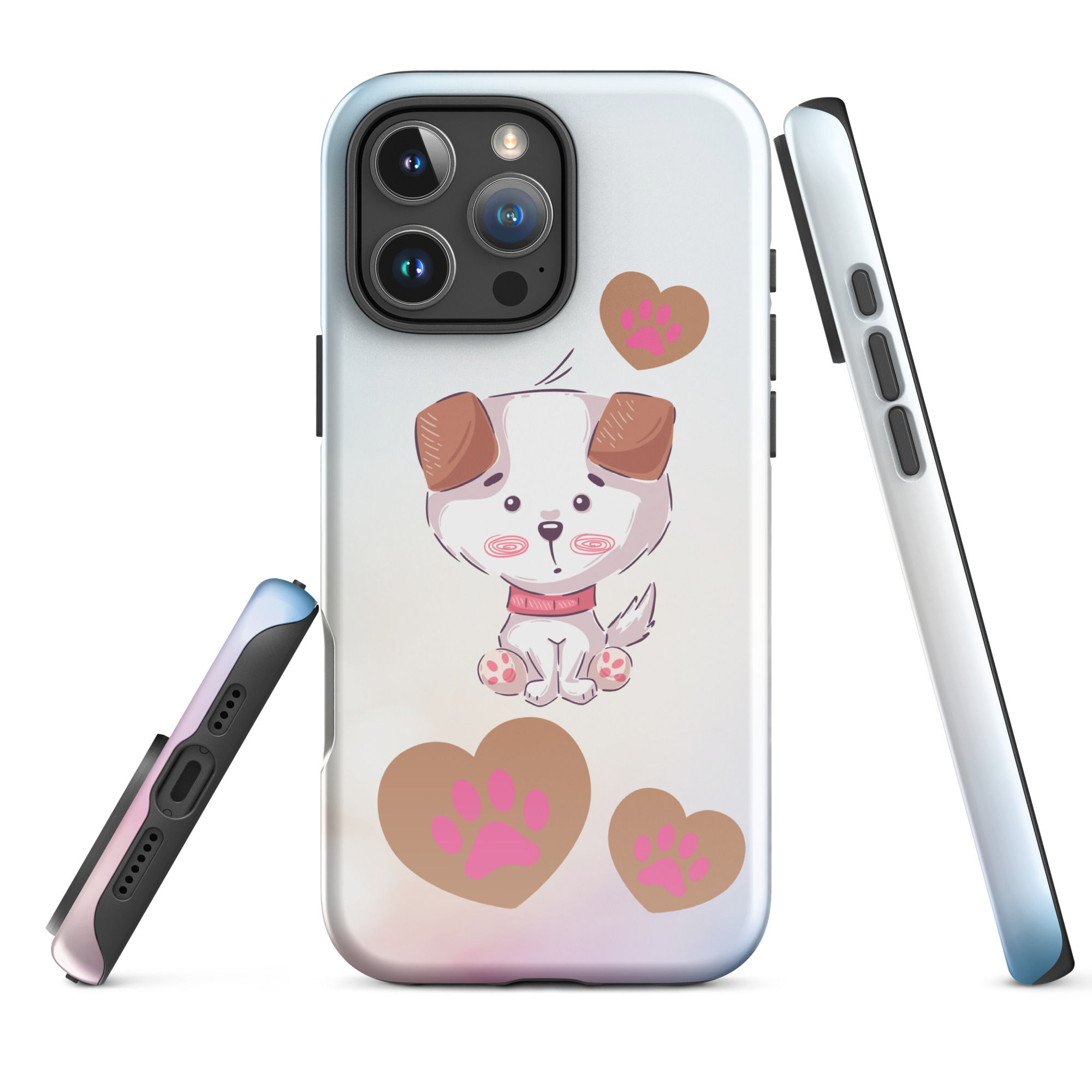 Tough Case for iPhone® Pink and White Puppy with Multicolor Background