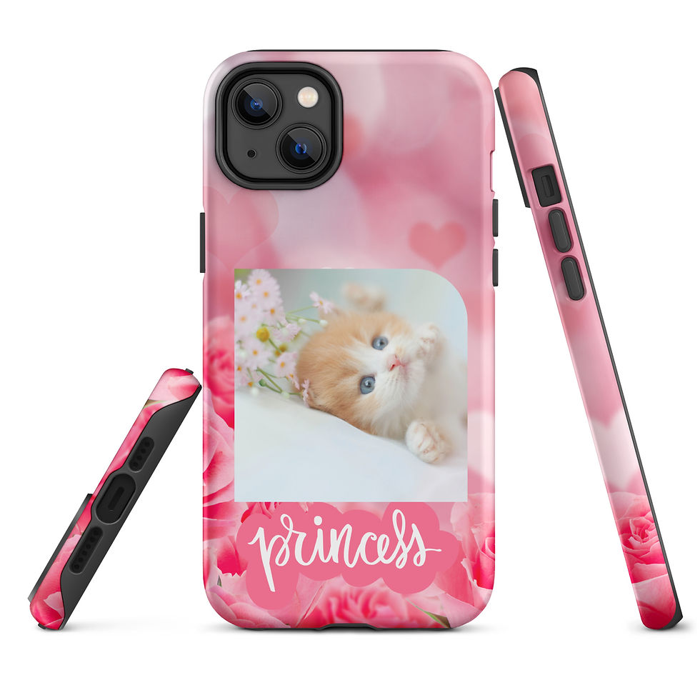 Thumbnail: Tough Case for iPhone® Kitten Princess with Blue Eyes Pink Flower Background