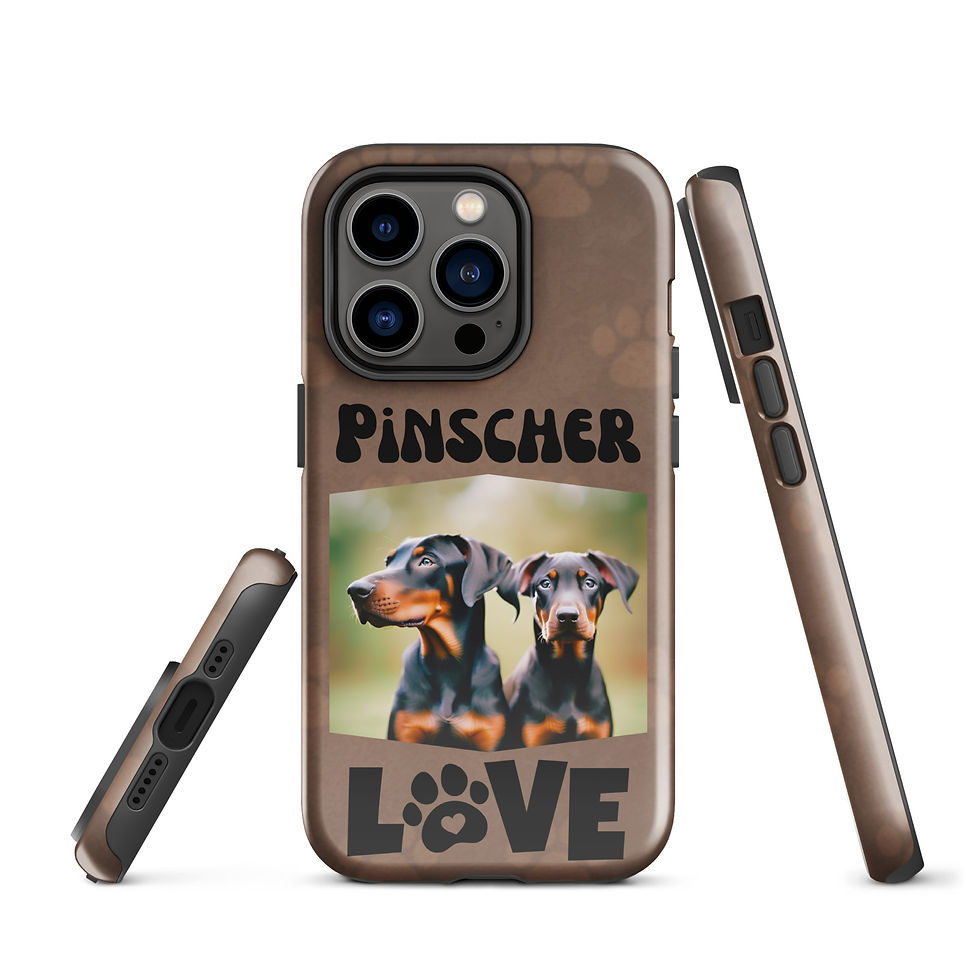 Thumbnail: Tough Case for iPhone® Stunning Pinscher Pups with Brown Paw Background