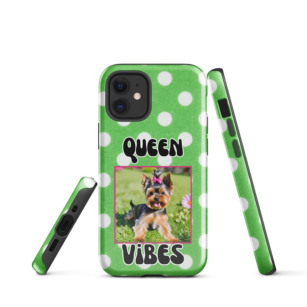 Thumbnail: Tough Case for iPhone® Queen Yorkie Vibes with Green Polka Dot Background