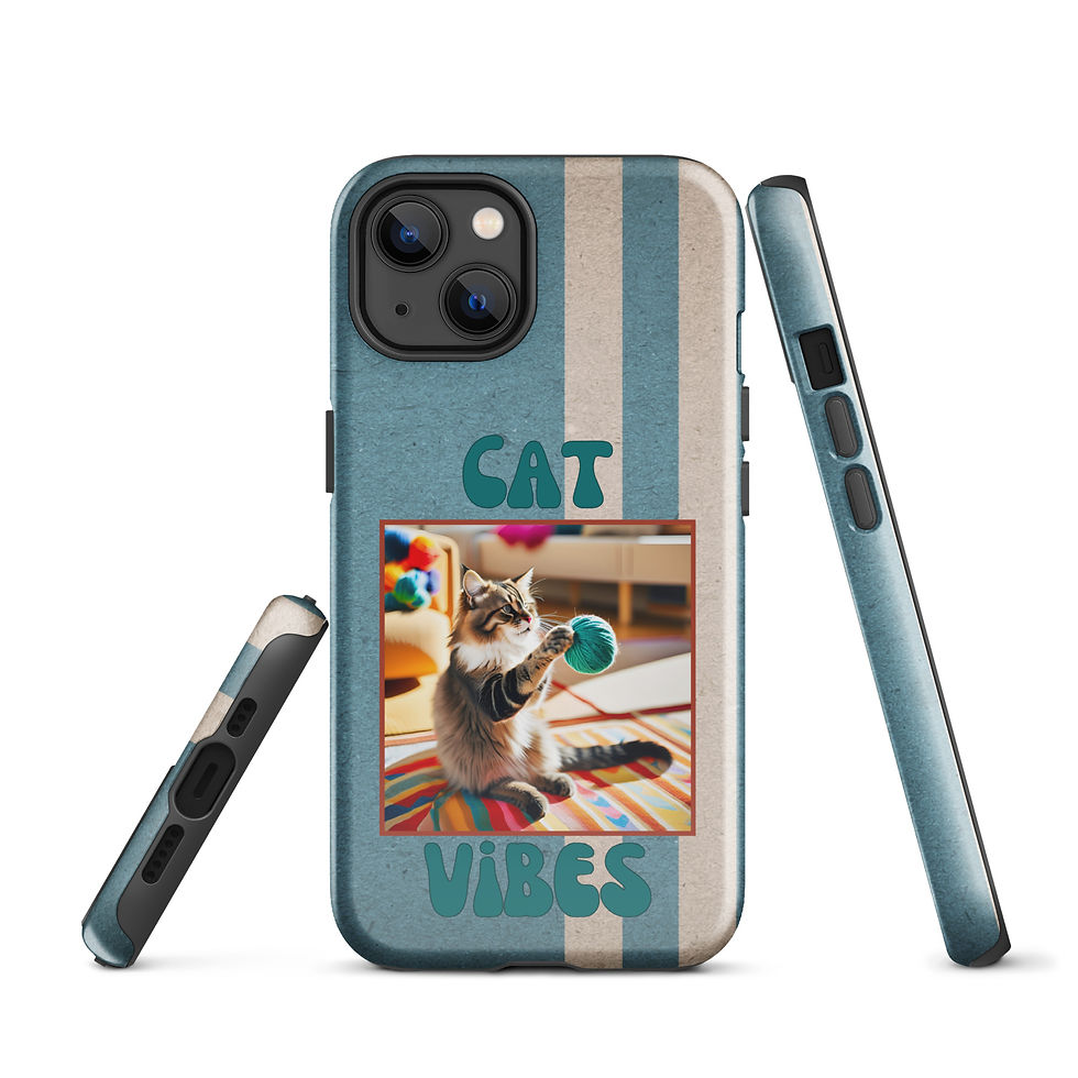 Thumbnail: Tough Case for iPhone® Cat Vibes Cat Playing with Yarn Retro Background