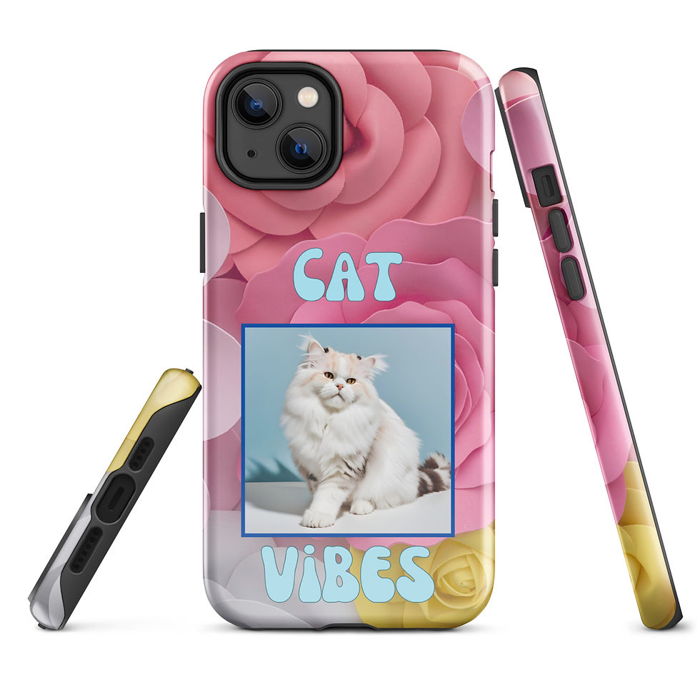 Thumbnail: Tough Case for iPhone® Cat Vibes White Cat with Retro Paper Flower Background