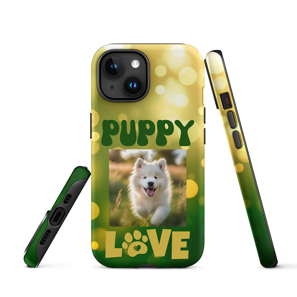Thumbnail: Tough Case for iPhone® Samoyed Fluffy Puppy With Bubbles Background