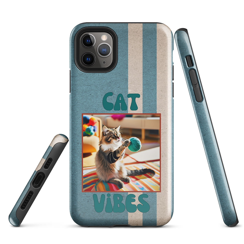 Thumbnail: Tough Case for iPhone® Cat Vibes Cat Playing with Yarn Retro Background