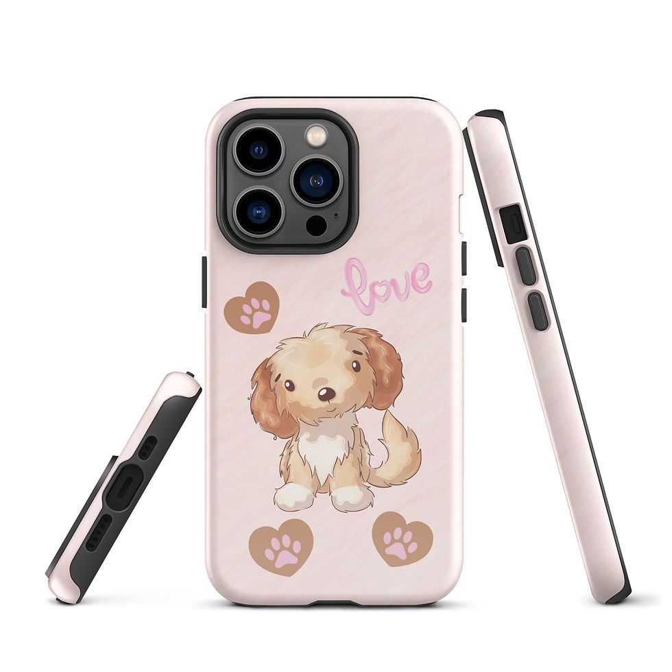 Thumbnail: Tough Case for iPhone® Teddy the Puppy Love with Pink Background