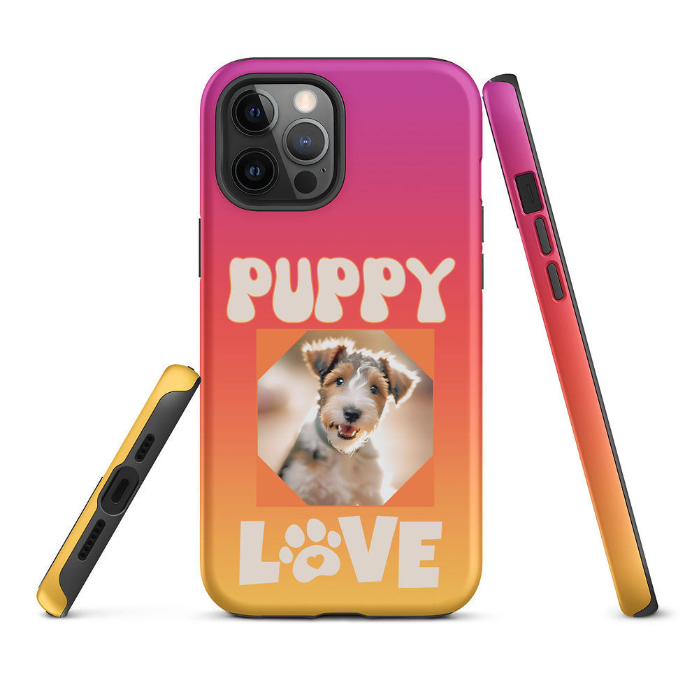 Thumbnail: Tough Case for iPhone® Terrier Puppy Love with Pink - Orange Gradient Background