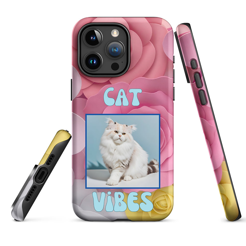 Thumbnail: Tough Case for iPhone® Cat Vibes White Cat with Retro Paper Flower Background