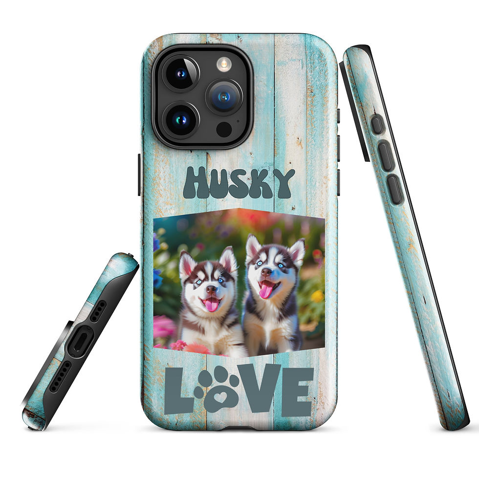 Thumbnail: Tough Case for iPhone® Husky Love with Blue Wood Background