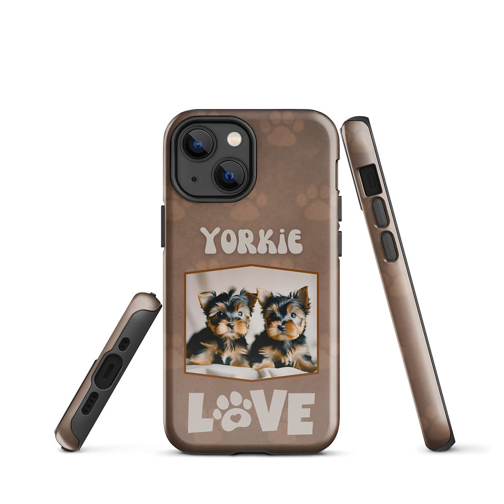 Thumbnail: Tough Case for iPhone® Yorkie Puppies with Paw Pattern Background