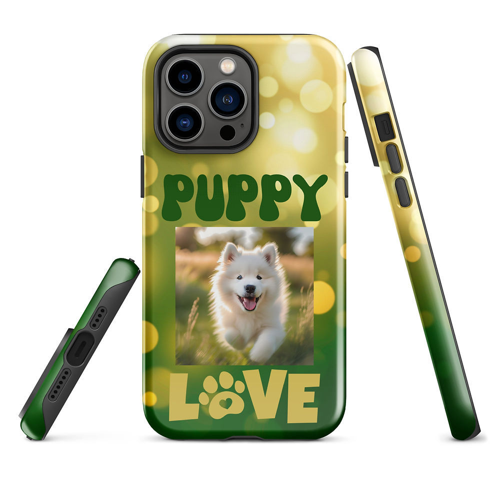 Thumbnail: Tough Case for iPhone® Samoyed Fluffy Puppy With Bubbles Background