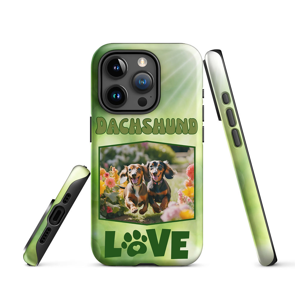 Thumbnail: Tough Case for iPhone® Dachshund Love with Green Sunshine Background