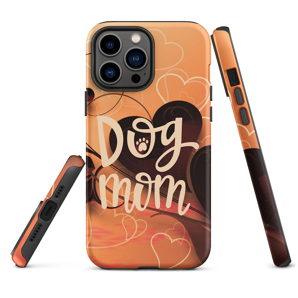 Thumbnail: Tough Case for iPhone® Dog Mom with Heart Orange Background