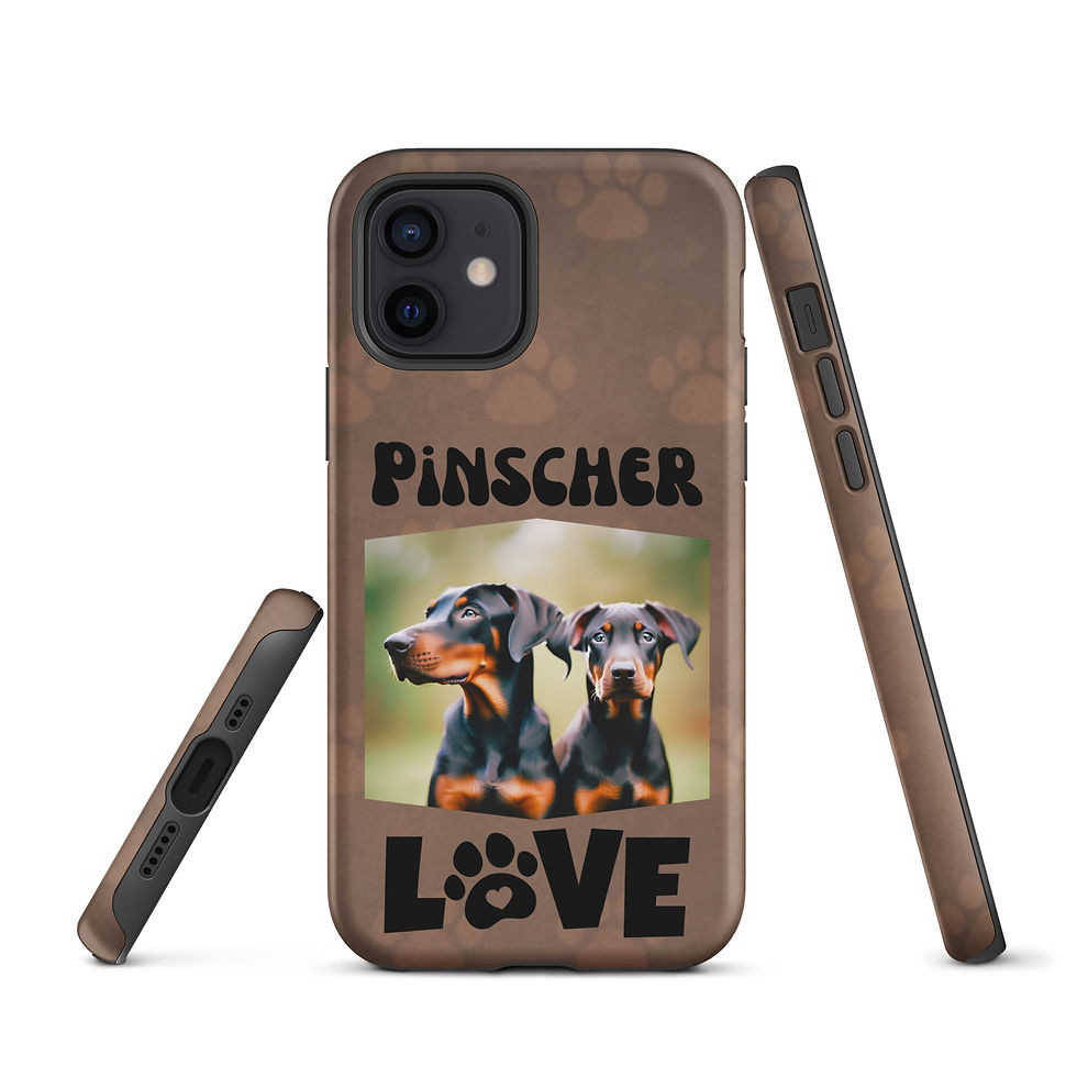 Thumbnail: Tough Case for iPhone® Stunning Pinscher Pups with Brown Paw Background