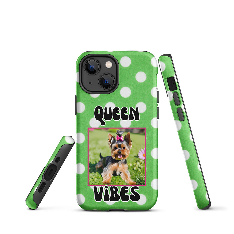 Thumbnail: Tough Case for iPhone® Queen Yorkie Vibes with Green Polka Dot Background