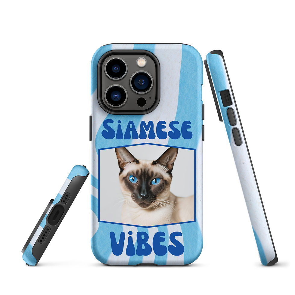 Thumbnail: Tough Case for iPhone® Siamese Blue Eyed Vibes with Retro Wave Background