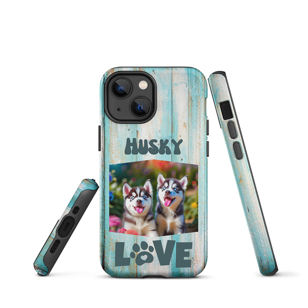 Thumbnail: Tough Case for iPhone® Husky Love with Blue Wood Background