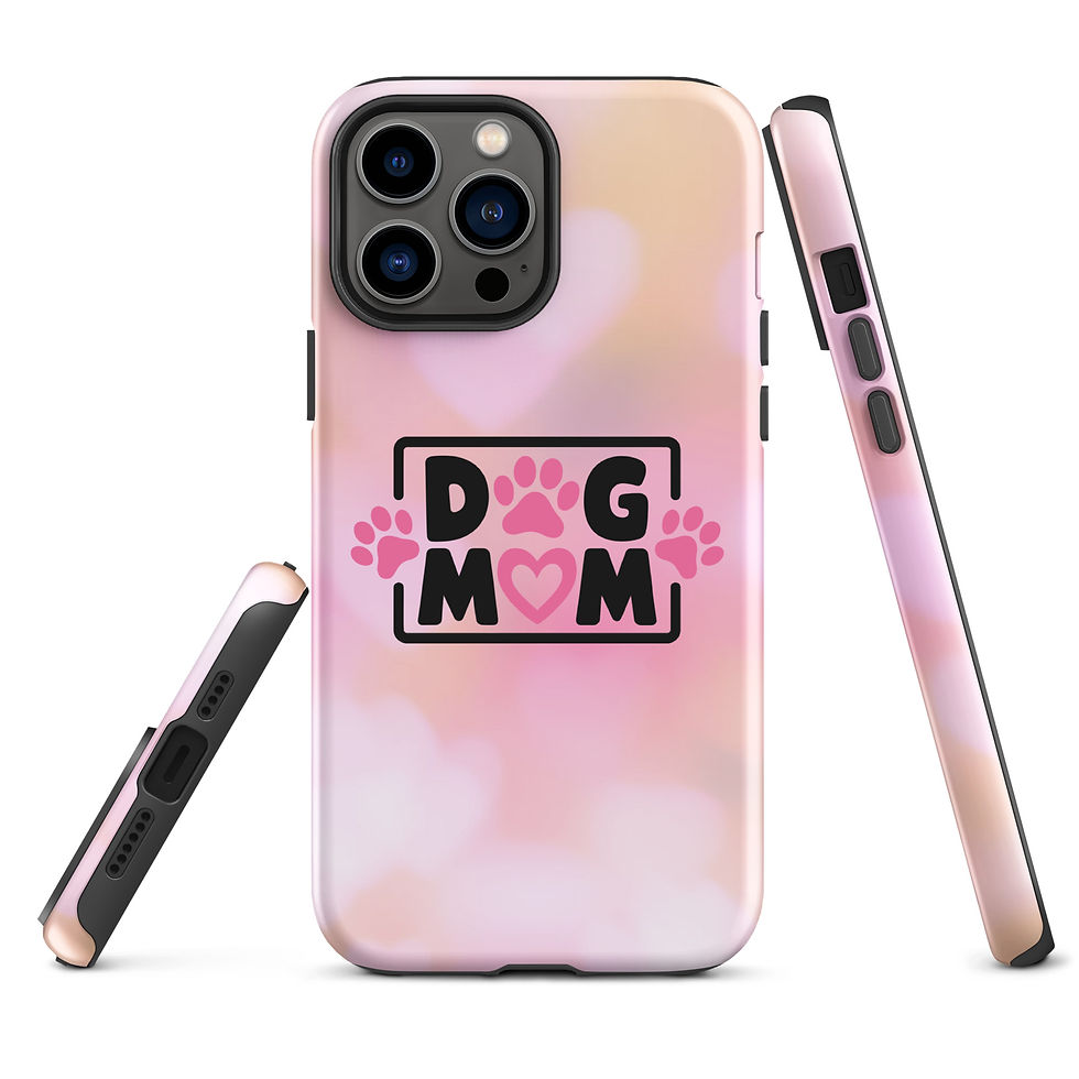 Thumbnail: Tough Case for iPhone® Dog Mom with Paws, Heart, and Pink Background