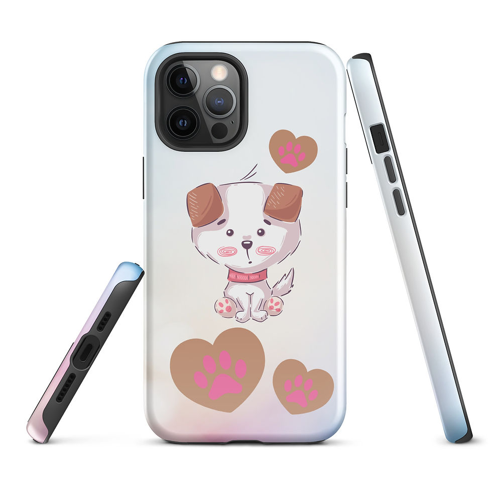 Thumbnail: Tough Case for iPhone® Pink and White Puppy with Multicolor Background