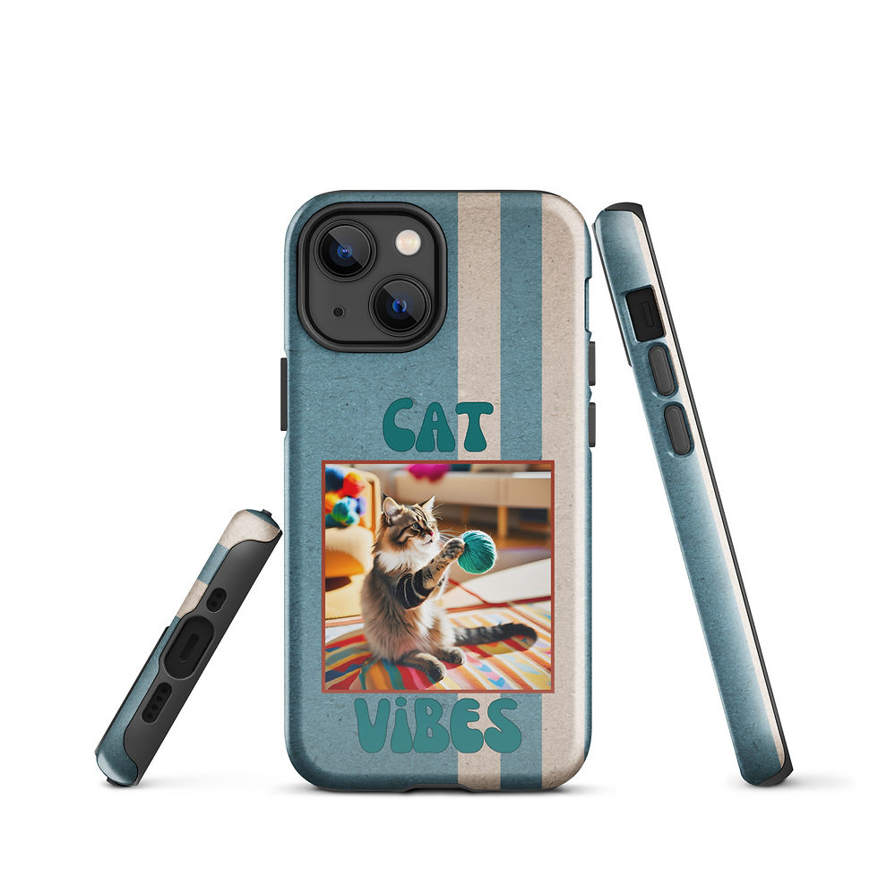 Thumbnail: Tough Case for iPhone® Cat Vibes Cat Playing with Yarn Retro Background