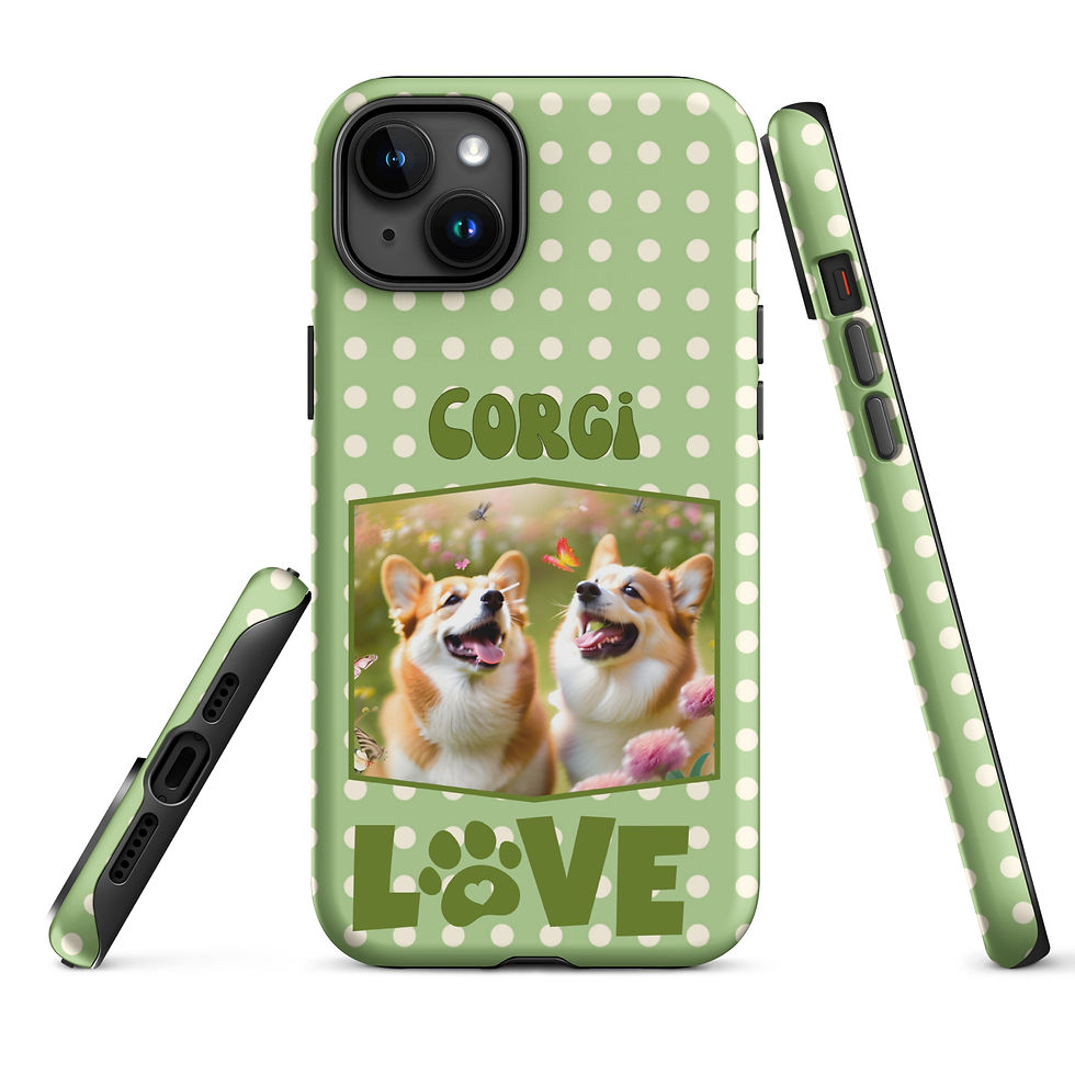 Thumbnail: Tough Case for iPhone® Corgie Love with Green Polka Dot Background