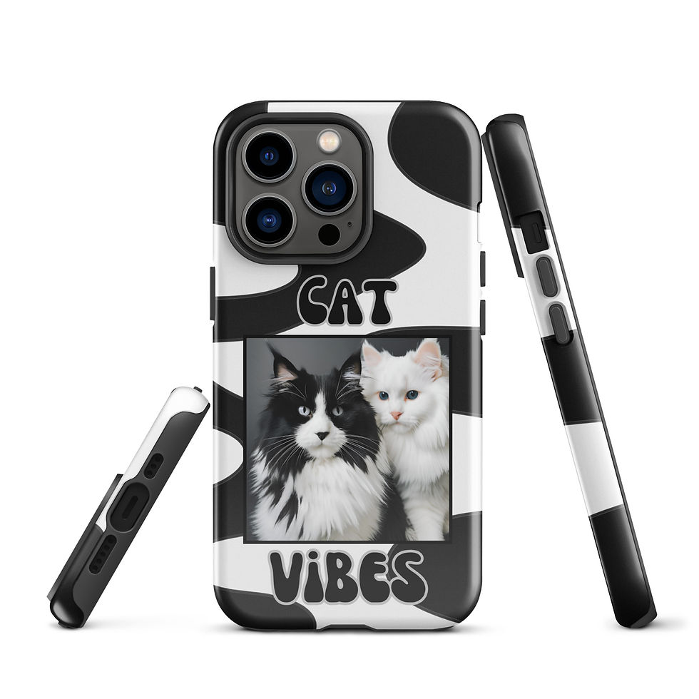Thumbnail: Tough Case for iPhone® Cat Vibes Black and White with Retro B/W Background