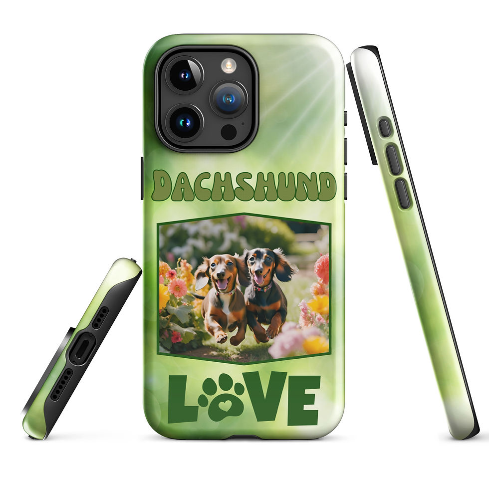 Thumbnail: Tough Case for iPhone® Dachshund Love with Green Sunshine Background