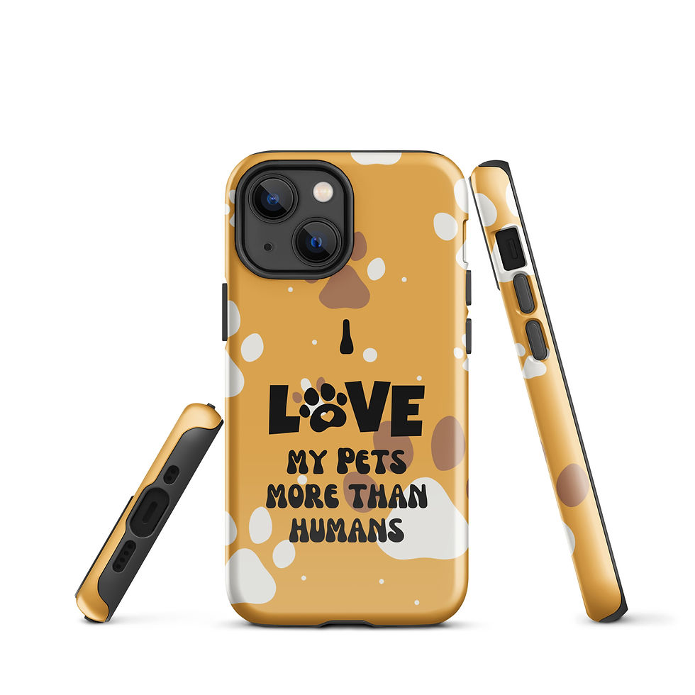 Thumbnail: Tough Case for iPhone® I Love My Pets More Than Humans Paw Print Background