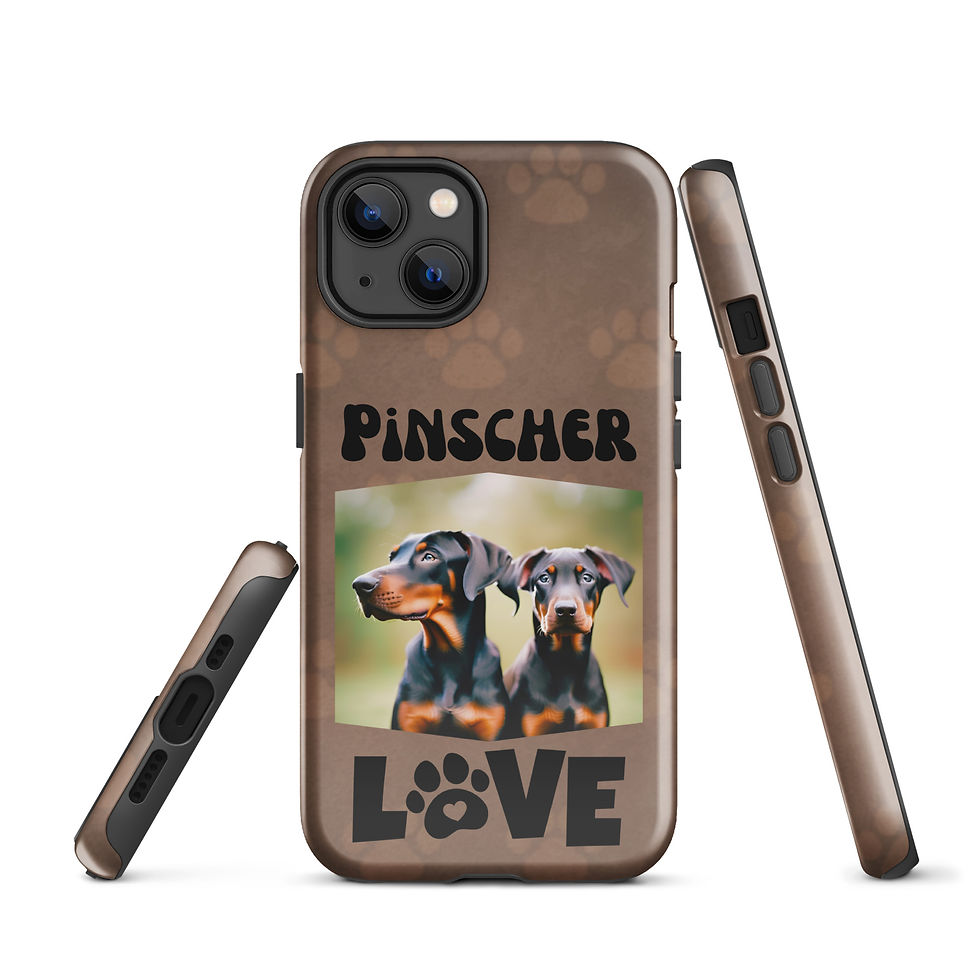 Thumbnail: Tough Case for iPhone® Stunning Pinscher Pups with Brown Paw Background