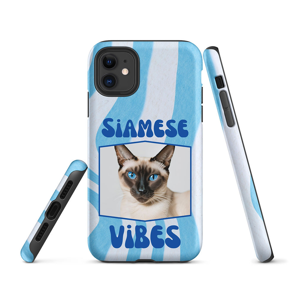 Thumbnail: Tough Case for iPhone® Siamese Blue Eyed Vibes with Retro Wave Background