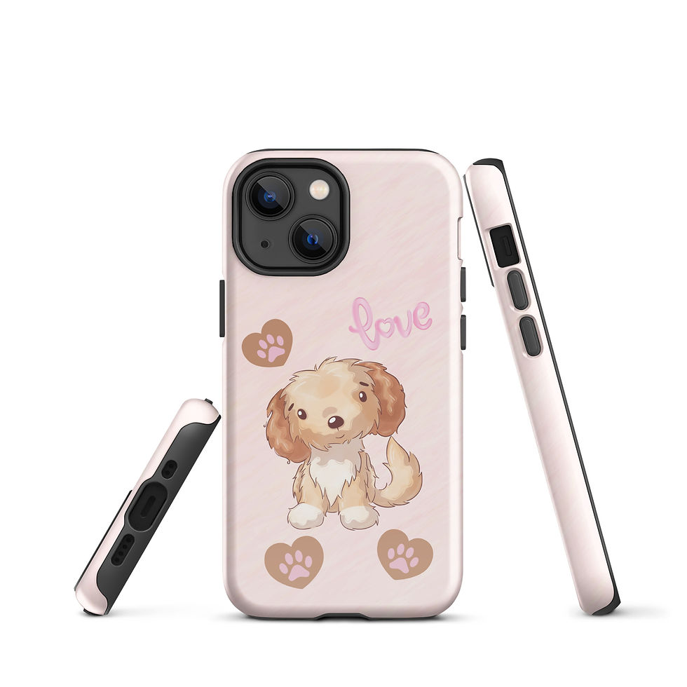 Thumbnail: Tough Case for iPhone® Teddy the Puppy Love with Pink Background