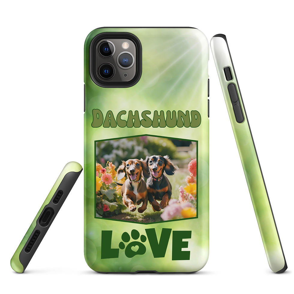 Thumbnail: Tough Case for iPhone® Dachshund Love with Green Sunshine Background