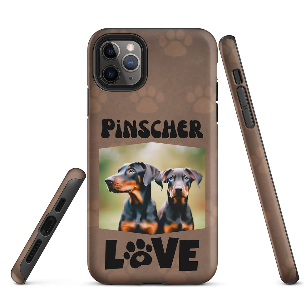 Thumbnail: Tough Case for iPhone® Stunning Pinscher Pups with Brown Paw Background