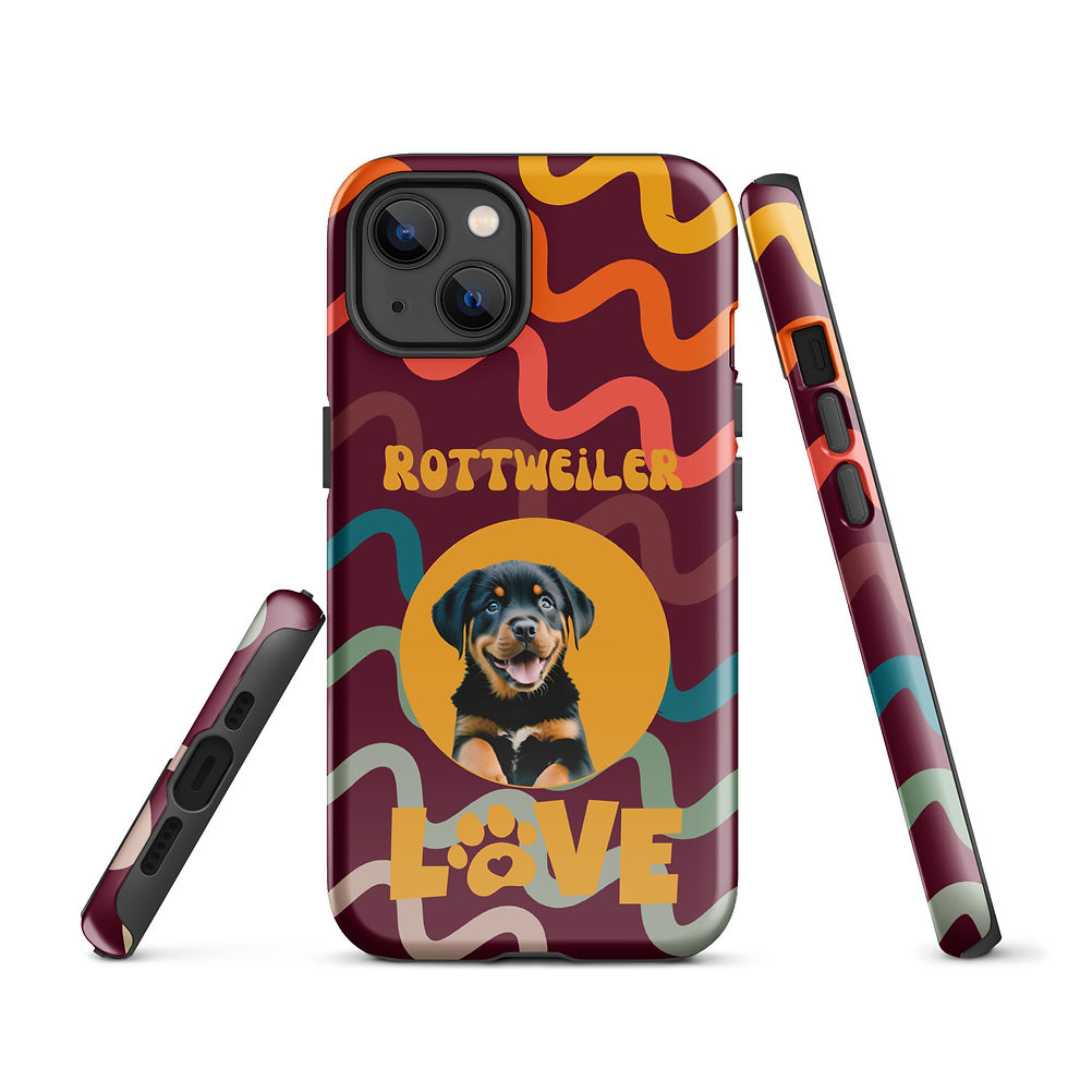 Thumbnail: Tough Case for iPhone® Rottweiler Puppy Love Retro Wave Background