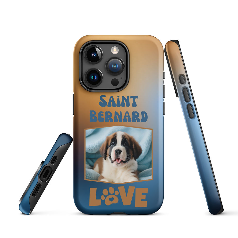 Thumbnail: Tough Case for iPhone® Saint Bernard Love Blue and Orange Gradient Background