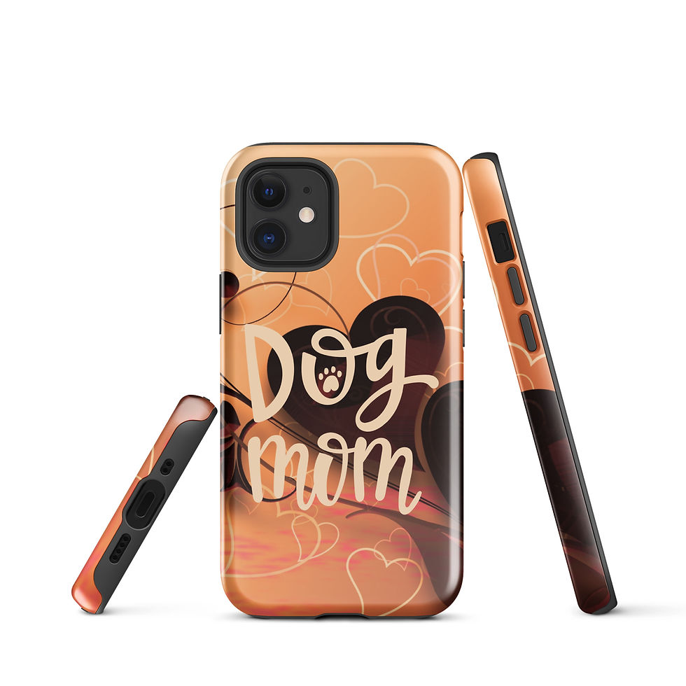 Thumbnail: Tough Case for iPhone® Dog Mom with Heart Orange Background