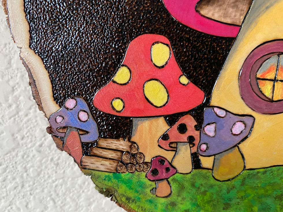 Thumbnail: Whimsical mushroom house painting with vibrant colors