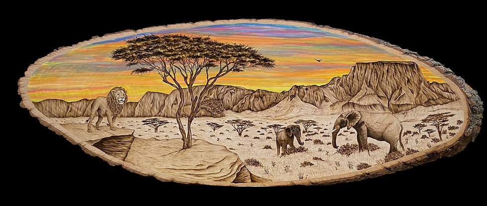 wood art of an African Savanna Sunset