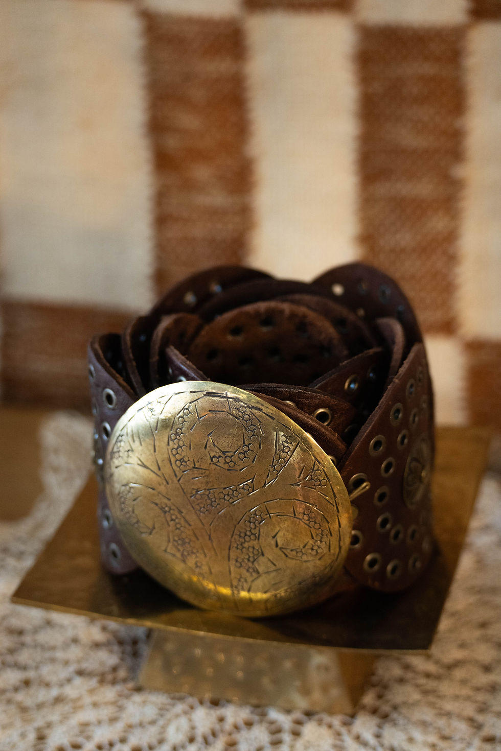 Thumbnail: Gold Buckle Statement Leather Belt 