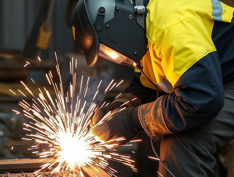 repairing land pusher, welding sparks.jpg