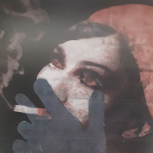 Collage of a woman smoking created out of news paper and scanned into computer