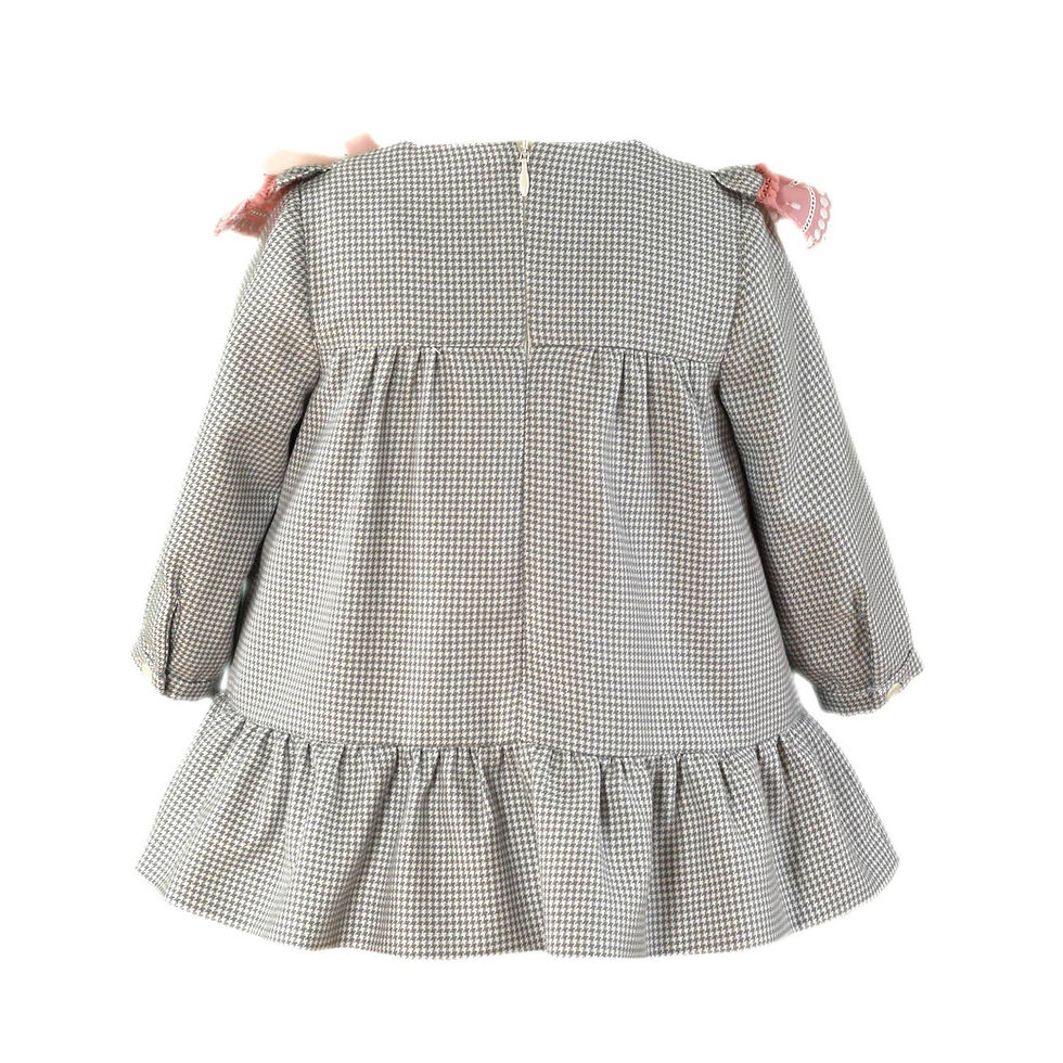 Thumbnail: Baby Gray Neck Ruffle Pink Embroidered Dress