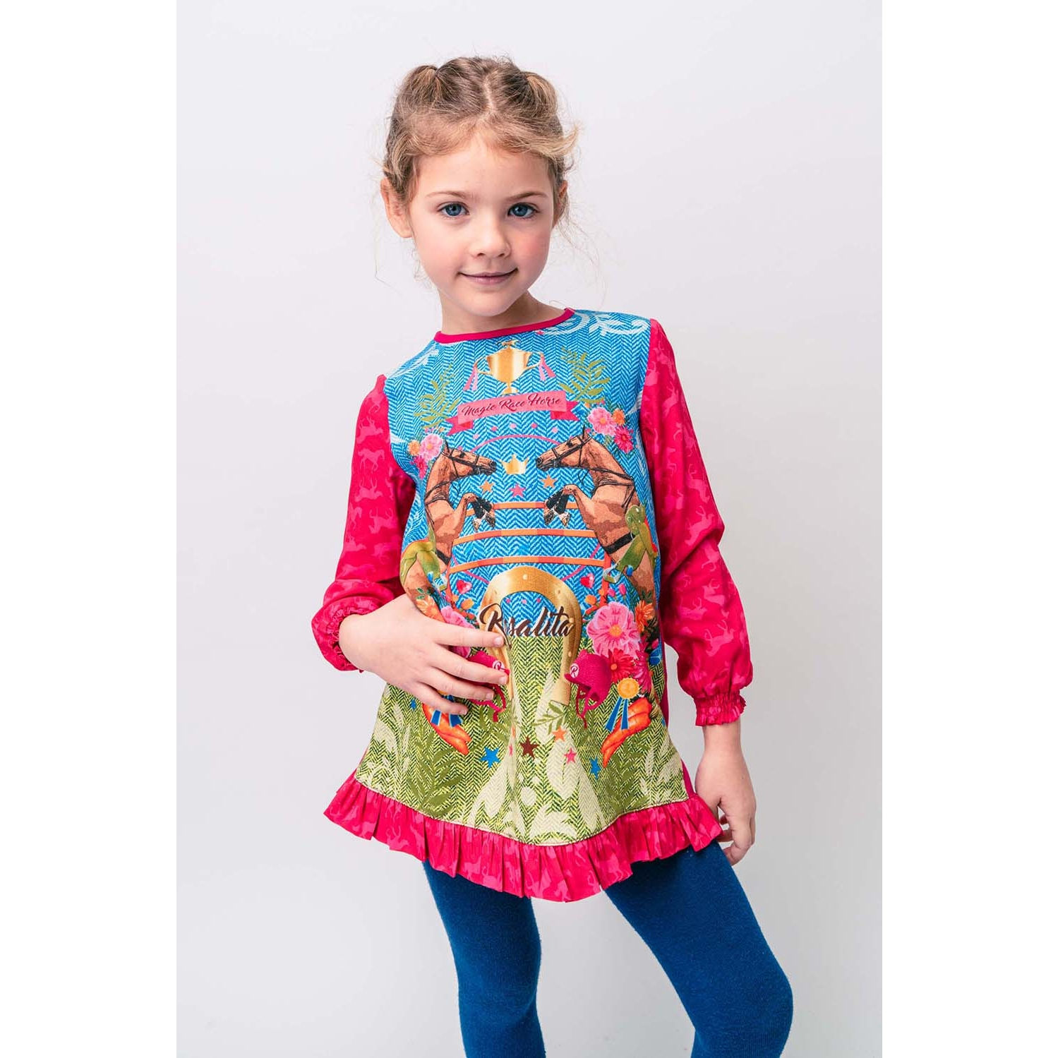 Girls Pink & Blue Horse Dress