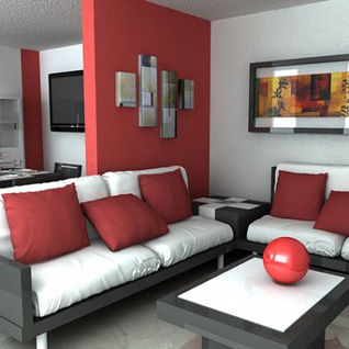 Sala de estar com pintura decorativa em tons escuros aplicada pela Lacor Decor